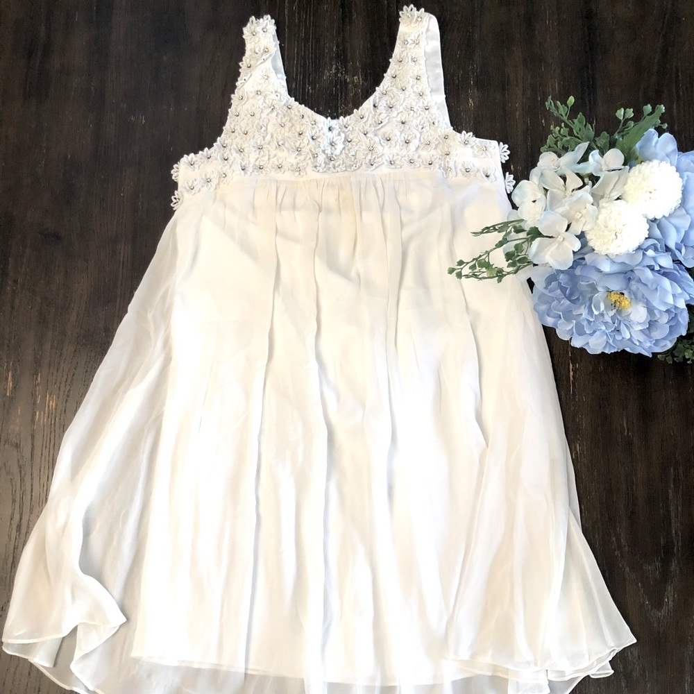 White Silk Flower Rhinestones Betsy Johnson Mini Dress